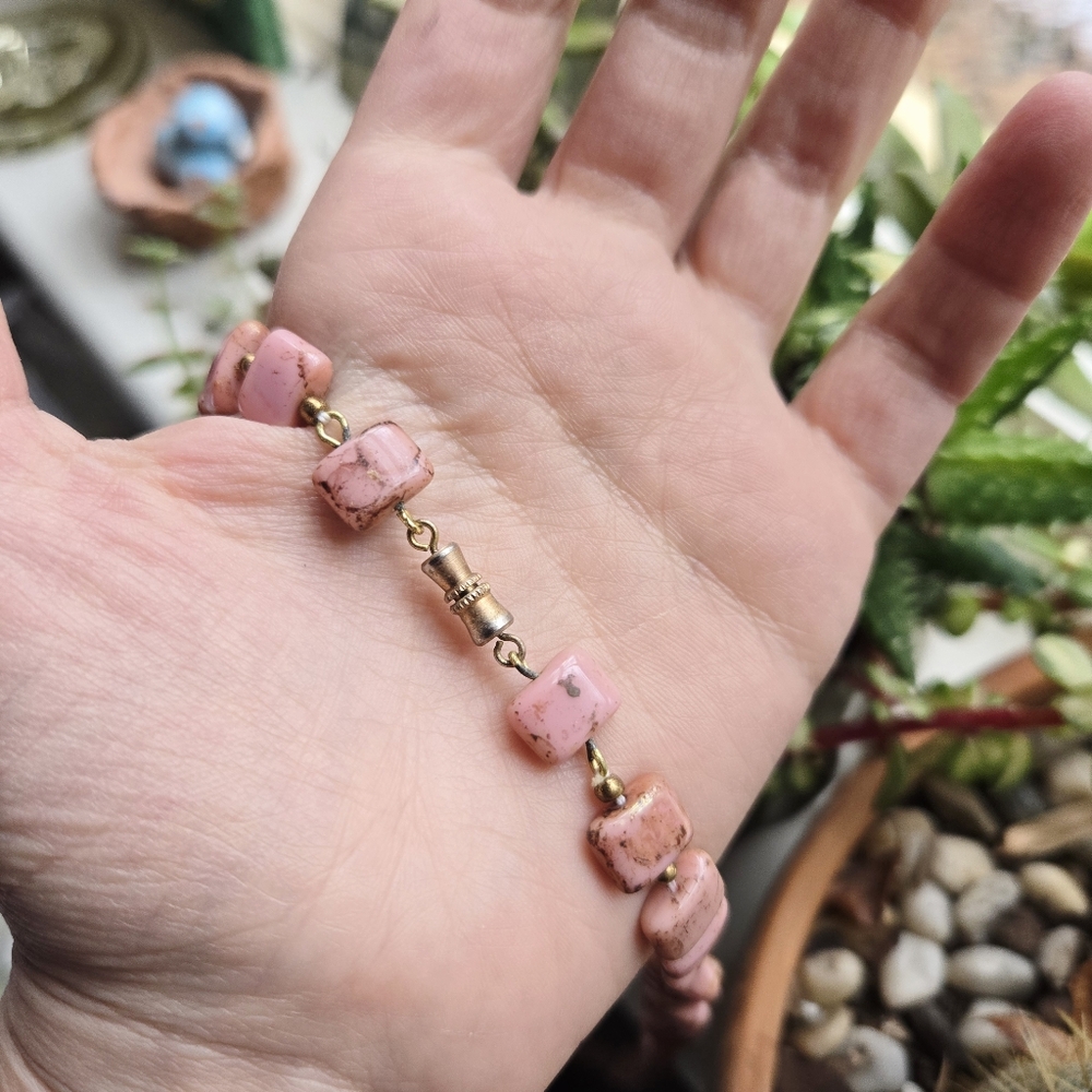 Vintage Peruvian Pink Opal Beaded Boho Bohemian Gemstone Bead Necklace - Picture 8 of 9